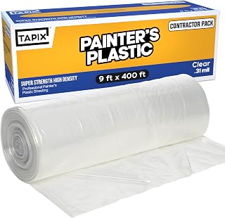 Painter's Plastic Film 9' x 400', High Density Plastic Sheeting Roll | Painter's Plastic Film, Plastic Sheeting Roll, Paint Cover, Drop Cloth, Surface Protection, Construction Film, 9' x 400'