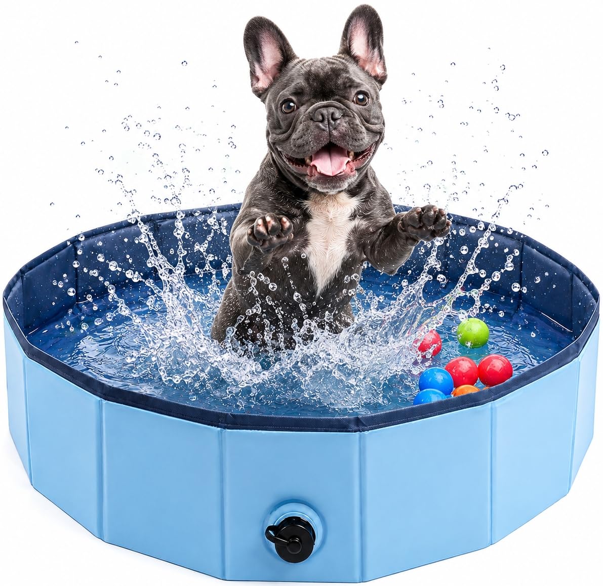 Eooqi Foldable Dog Pool, 32" Hard-Side Collapsible Pet Bath Tub with Non-Slip Bo