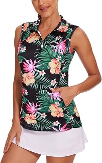 Tanst Sky Ladies Golf Shirt Sleeveless Quick Dry Zipper Training Tennis Top with Pockets