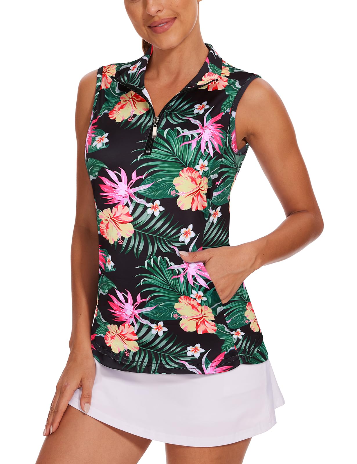 Tanst Sky Ladies Golf Shirt Sleeveless Quick Dry Zipper Training Tennis Top with