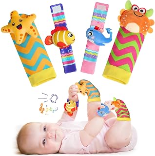 URMYWO Wrist Rattles for Baby, Rattle Socks, Baby Toys for 0-12 Months | Foot Finder Set, Newborn Essentials, Early Learning Sensery Toys for Infant Boy Girl as Shower Gifts