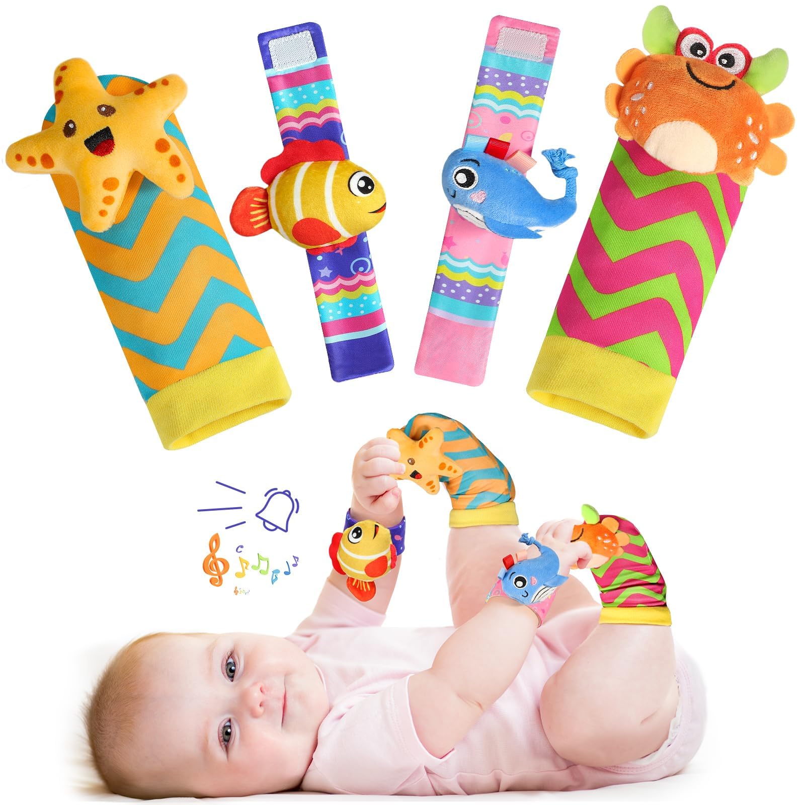 URMYWO Wrist Rattles for Baby, Rattle Socks, Baby Toys for 0-12 Months | Foot Fi