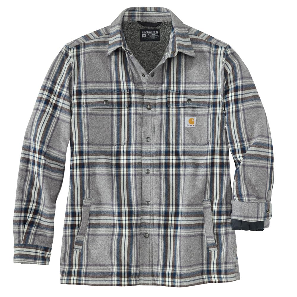 Carhartt Relaxed Fit Heavyweight Flannel Sherpa-Lined Shirt Jac Button Down Shir