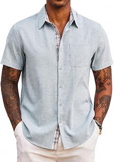 COOFANDY Chemise Homme Manches Courtes Chemisette Légère Chemise Décontractée Été Confortable