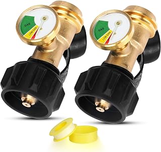 Propane Tank Gauge Level Indicator Leak Detector for 5-40lb Tank 2 Pack | Universal Propane Gas Gauge 3 Colors Coded, QCC1 Connector for RV Camper BBQ Gas Grill Patio Heater etc. Solid Brass Material