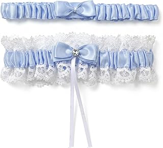 Tyqour 2PCS Blue Lace Garters for Bride, Wedding Garter for Bride Set, Elegant Bridal Accessories for Weddings and Parties