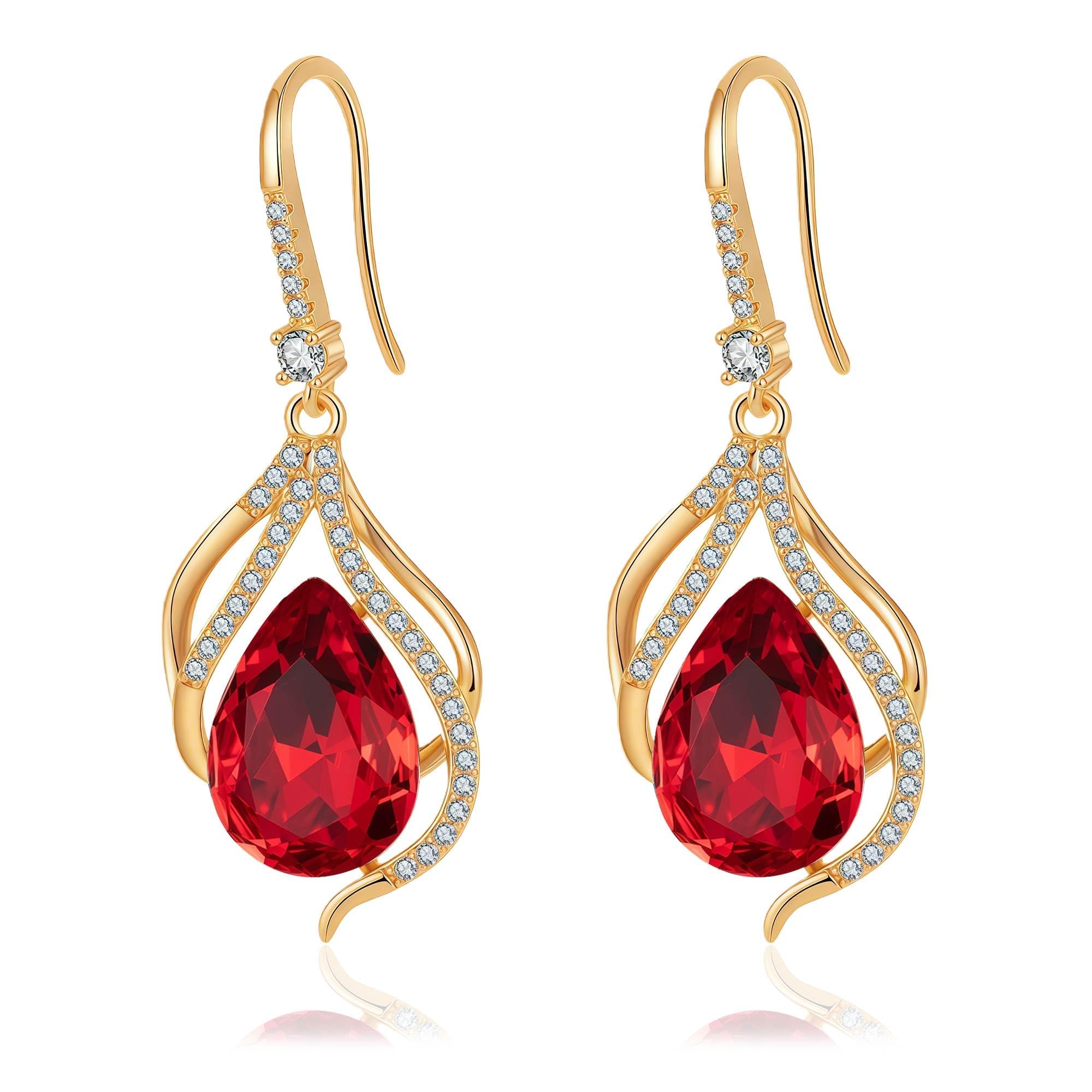 Austrian Crystal Hollow Teardrop Halo Drop Twisted Dangle Earrings for Women 14K