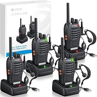 eSynic 4Pack Rechargeable Adults Walkie Talkies License-Free Two Way Radio | PMR446 & 16CH| With Earpieces & USB Charger Dock & LED Light & Hand Free VOX For Professional Working,Car Journey,Hiking,Home