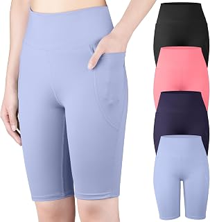 BIG ELEPHANT 4-Pack Girls Bike Shorts, High Waisted Athletic Shorts