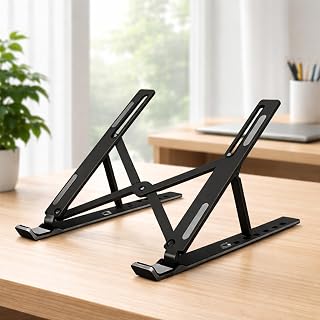Portable Foldable Laptop Stand for Travel Laptops, Adjustable ABS Laptop Stand with Silicone Pads for 10-15.6 inch Laptops (Black)
