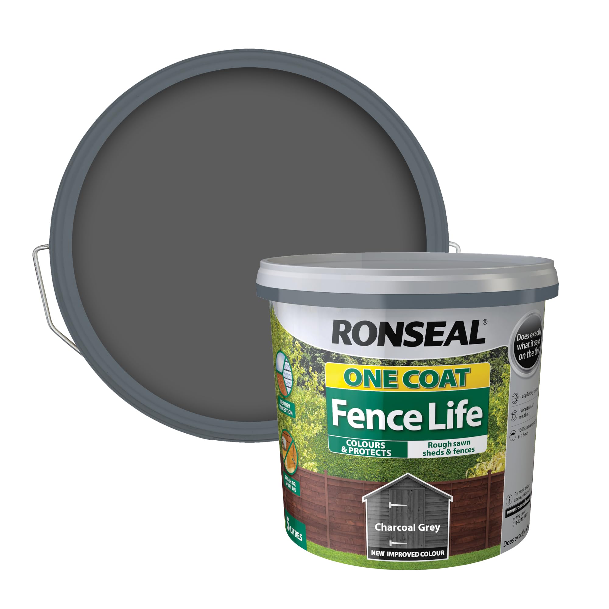 Ronseal One Coat Fence Life Charcoal Grey 5L | Water-based timber coating delive