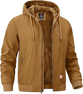 TBMPOY Men's Winter Jackets Hooded Work Cotton Fleece Lined Duck Coats Flannel Active Workwear Coat