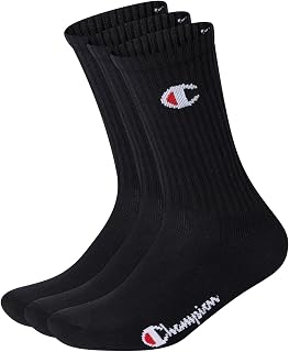 CHAMPION Three Pack Crew C Logo Socks, breathable fabric, reinforced heel and toe, rib cuff, cotton blend