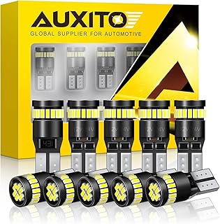 AUXITO 194 LED Bulb 6000K White Dome Light, 168 2825 W5W T10 Wedge 24-SMD 3014 Chipsets Error Free LED Replacement Light for Car Interior LED Dome Map Door License Marker Lights, Pack of 10