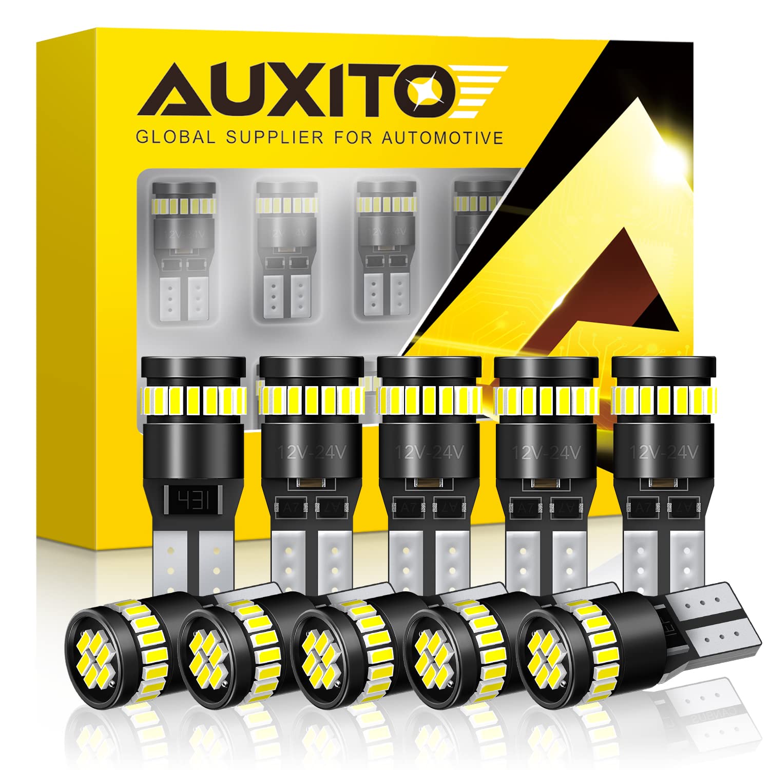 AUXITO 194 LED Bulb 6000K White Dome Light, 168 2825 W5W T10 Wedge 24-SMD 3014 C