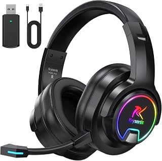Krysenix PG3 Wireless Gaming Headset with Mic for PS5, PC, PS4, Mac, Switch | Low Latency,2.4 GHz Bluetooth 5.4 Gaming Headphones, Noise-Cancelling, 60H Battery,Cool LED, 7.1 Surround Sound-Rich Black