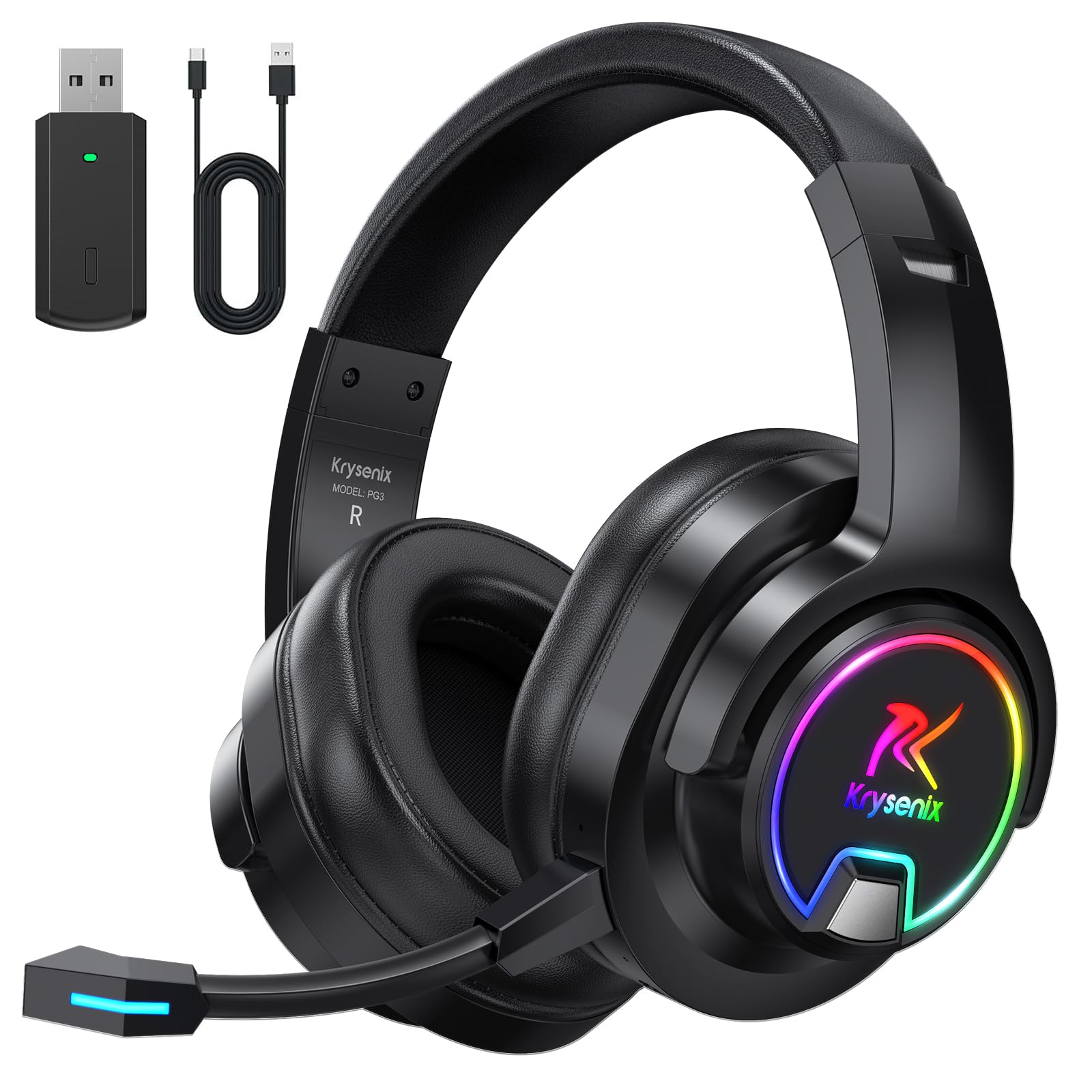 Krysenix PG3 Wireless Gaming Headset with Mic for PS5, PC, PS4, Mac, Switch | Lo