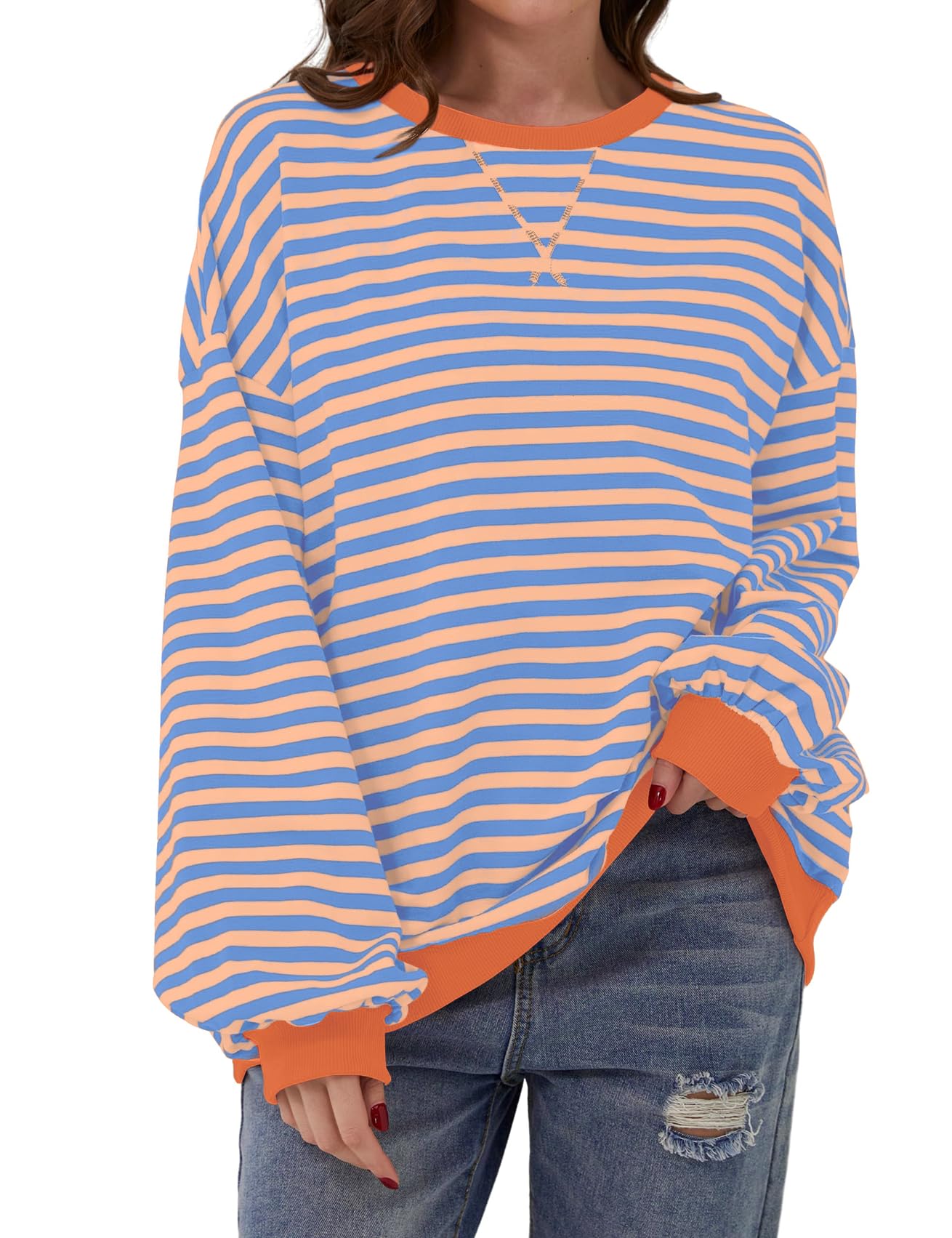 DUOEASE Y2K Women's Oversized Sweatshirt Elegant Striped Long Sleeve Top