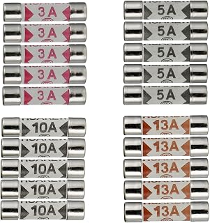 HUAREW 4 Values 20 Pcs 6.3x25 mm BS1362 3 5 10 13 A amp 240 V volt 0.248x0.984 Inch Ceramic Tube Fuses Assortment Kit
