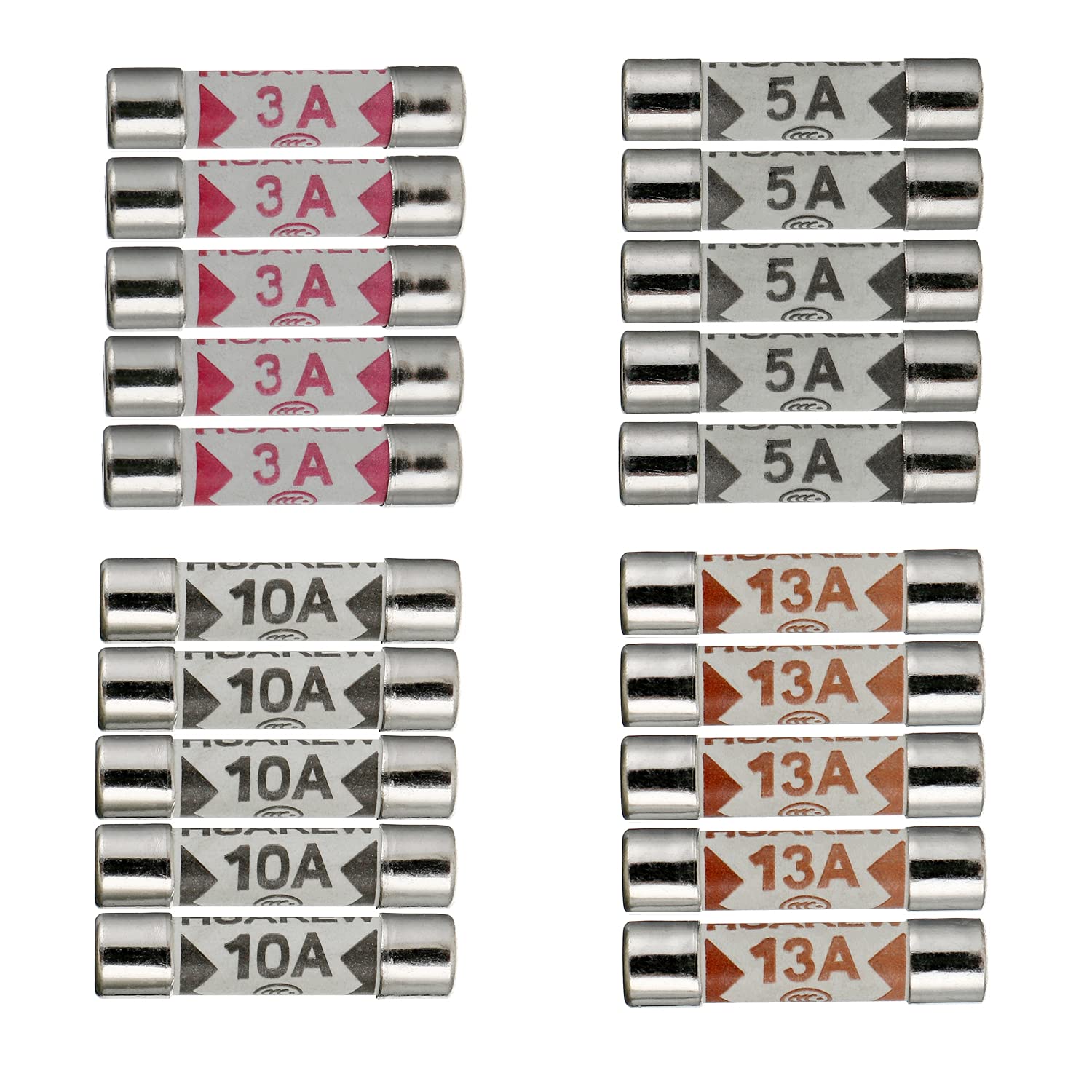 HUAREW 4 Values 20 Pcs 6.3x25 mm BS1362 3 5 10 13 A amp 240 V volt 0.248x0.984 I