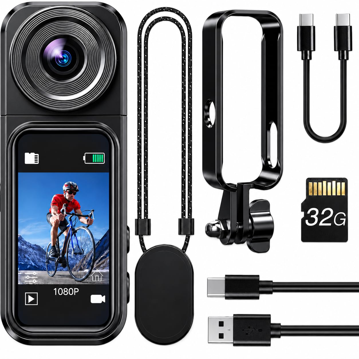 BOBLOV Mini Body Camera, 32GB Thumb-Size Wearable with Touch Screen, W2 | 180° r