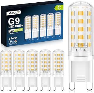 3.2W G9 Led Bulbs Warm White, Energy Class C, 34 LEDs 520LM G9 Bulbs 5 Pack | Equivalent to 40W-50W Halogen, 2700K AC 220-240V No Flicker Non-Dimmable Energy Saving G9 Light Bulbs for Home Lighting Decor