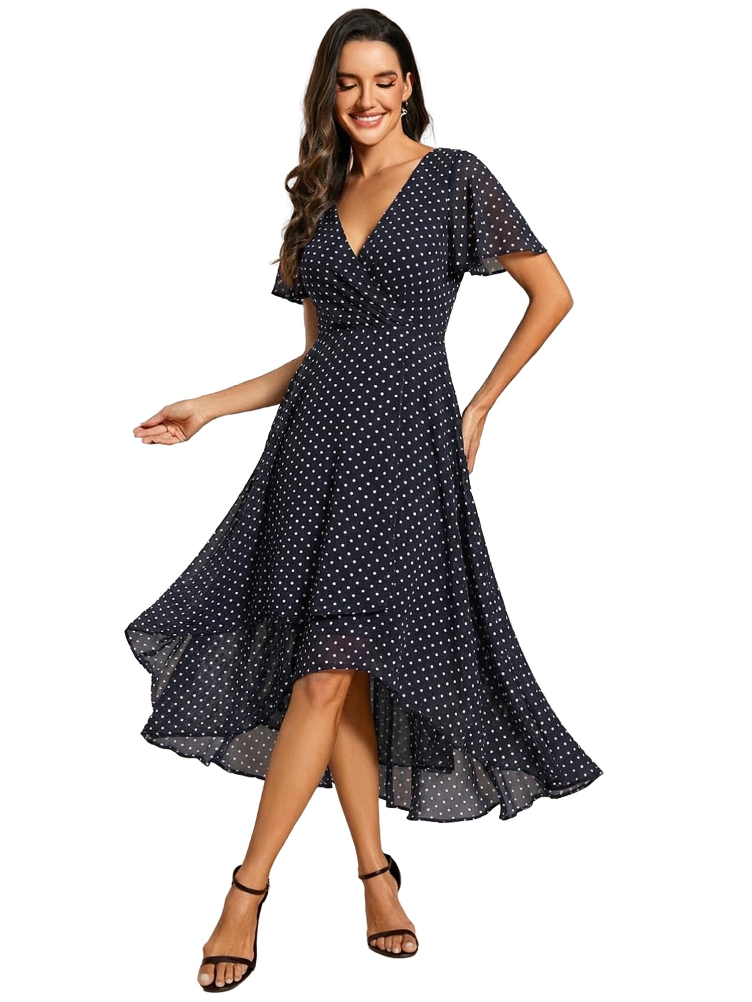 Ever-Pretty Guest Dress A-Line Skirt V Neck Ruffle Sleeve Women's Dress Chic And