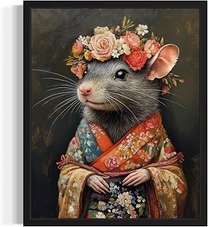 Rat Framed Wall Art Print Poster, Kimono Bathroom Dressing Room Decor Posters Prints for Restroom Home Picture Painting Artwork Gallery 5 (Rat, 14"L x 11"W, Black Frame)