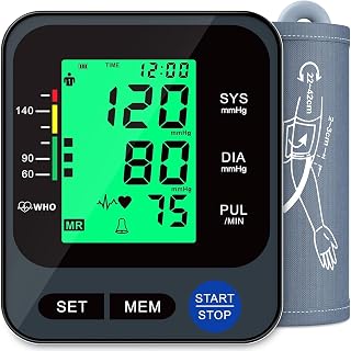 Blood Pressure Monitor for Home Use, Automatic Blood Pressure Machine with 3-Color Backlit Hypertension Display, 2x99 Memory with Upper Arm Large Cuff 22-42cm Black