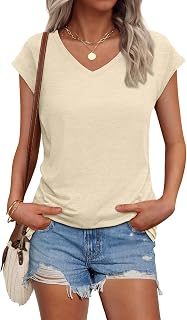 AUTOMET Womens V Neck T Shirts Cap Sleeve Cap Sleeve Basic Tees
