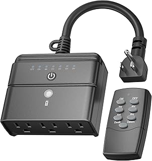 BN-LINK Outdoor Timer for Lights, 100FT Remote Control | 3 Outlets, Weatherproof Outdoor Use; Dusk-To-Dawn+2/4/6/8H Countdown; For String Lights, Pump, 125V 15A 1/2HP，ETL Listed