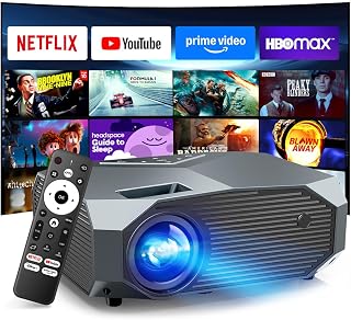 [Compatible with Netflix/High Brightness] Smart Projector with WiFi 6 and Bluetooth 5.3, 4K Outdoor Movie Projector with Prime Video/YouTube, Portable Proyector Compatible with HDMI/USB/iOS/Android