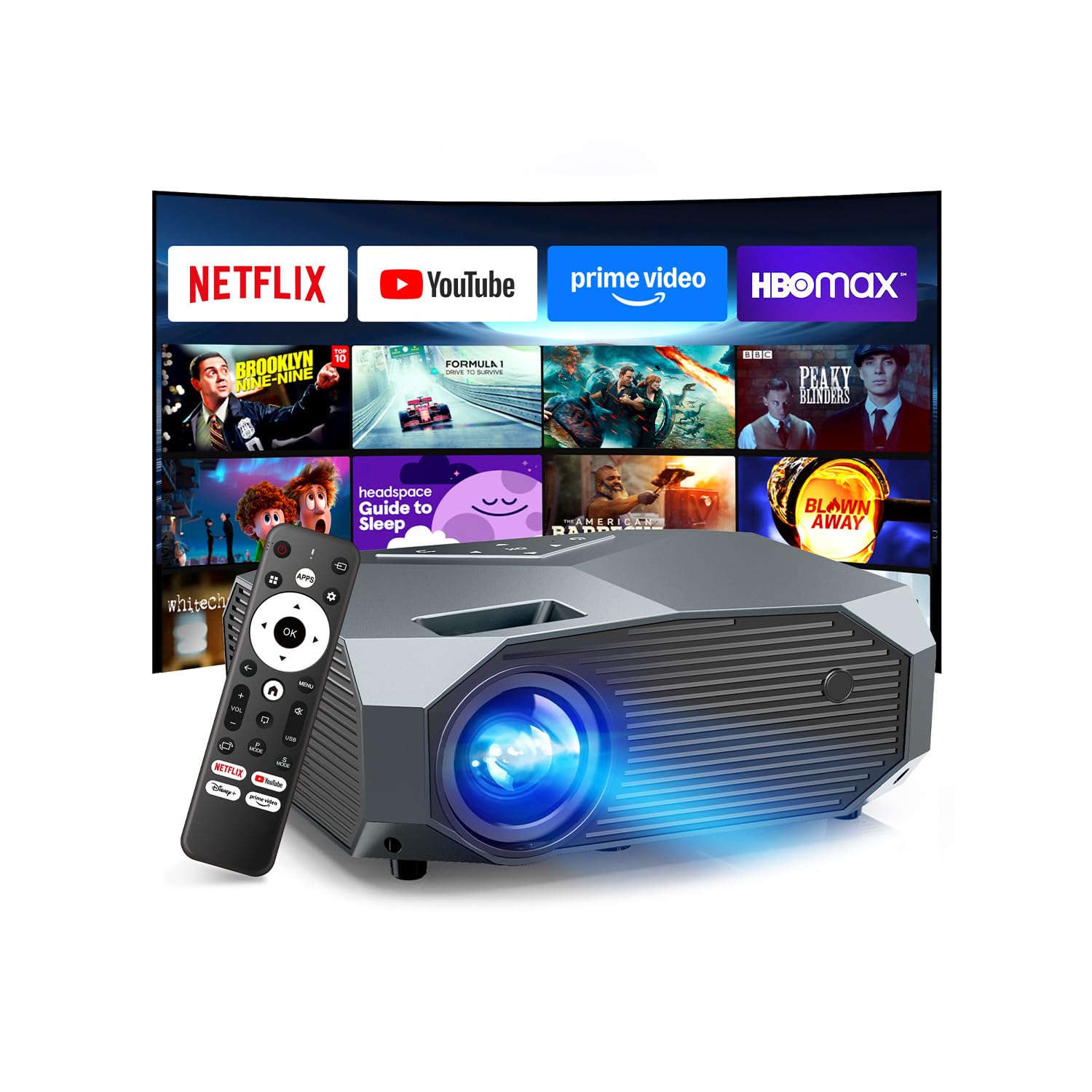 [Compatible with Netflix/High Brightness] Smart Projector with WiFi 6 and Blueto