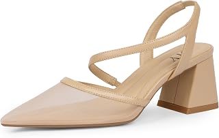 QIY Geschlossene spitze Zehenabsätze für Damen, Slingback, klobiger