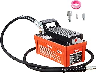 VEVOR Air Hydraulic Pump 10,000 PSI 1/2 Gal Reservoir NPT 3/8" Oil Outlet | Single-Acting Ram Applications, NPT 1/4" Inlet, Foot Actuated Pump, with 6.6 ft Hose, for Auto Body Frame Machine, Orange