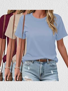 3 Pack Women's Basic Short Sleeve T Shirts Summer Tops Holiday Clothing Casual Wear Perfect for Daily Style4