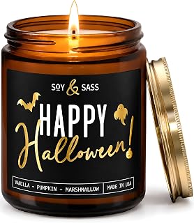 Happy Halloween Candle - Vanilla Pumpkin Marshmallow Scent, Made in USA | Vanilla, Juicy Pumpkin & Sweet Marshmallow Soy Wax Scent Notes, Perfect Halloween Gifts for Women, <50 Hour Burn, Made in USA
