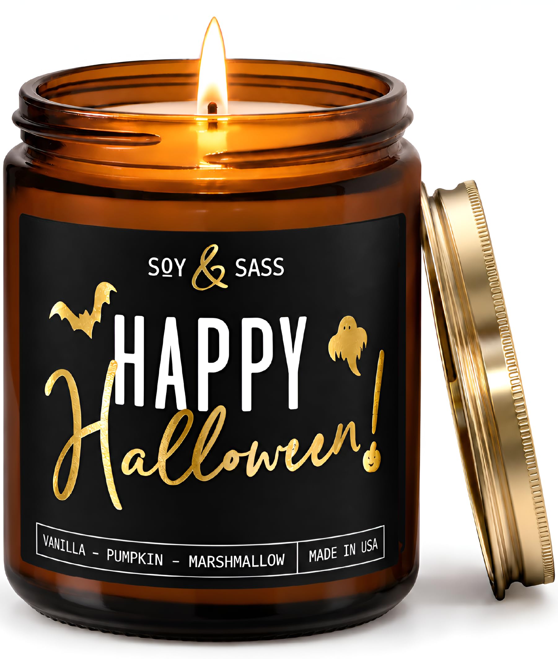 Happy Halloween Candle - Vanilla Pumpkin Marshmallow Scent, Made in USA | Vanill
