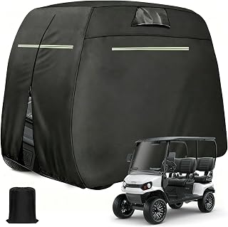 Golf Cart Cover Waterproof Sunproof 4 Passenger | Fits Club Car EZGO Yamaha, 210D Spunlace Cotton, Paint-Friendly Breathable, Outdoor Storage Rear Zipper, UV Snow Windproof