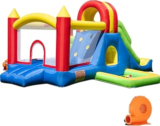 HuaKastro Bouncy Castle with Tall Slide - Large Bounce House for Big Kids, with Climbing Wall, Water Pool, Bouncy Ball Pit, Tunnel, Ring Toss Cones, Perfect for Backyard Party Easter Event