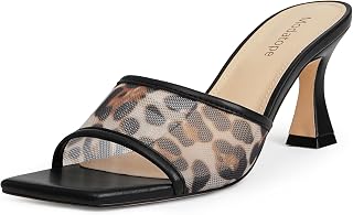 Modatope Women's Heeled Sandals Open Square Toe Heels Chunky Block Heel Slip On Sandals for Women