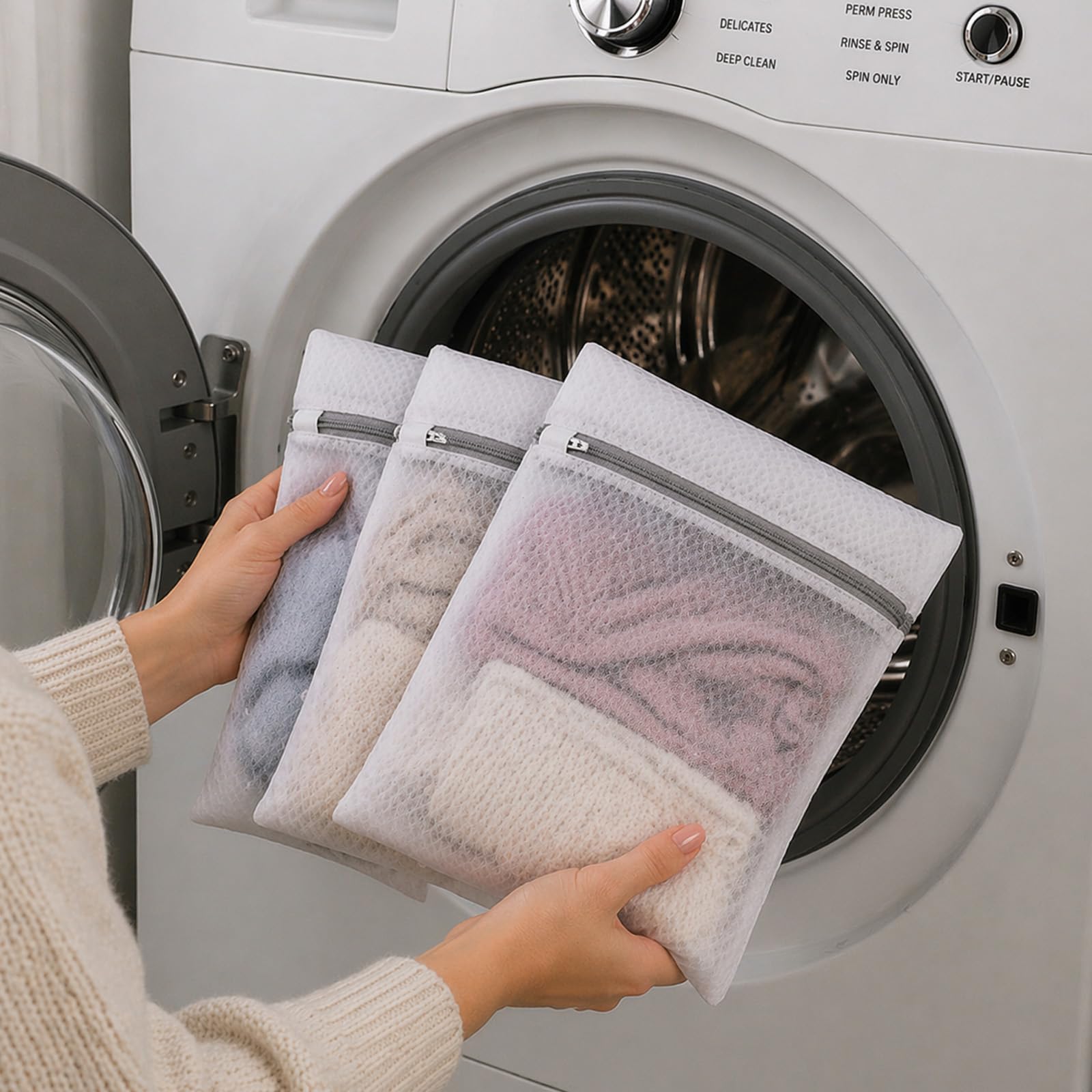 3Pcs Mesh Laundry Bags for Delicates with Zipper for Delicates Laundry Lingerie 