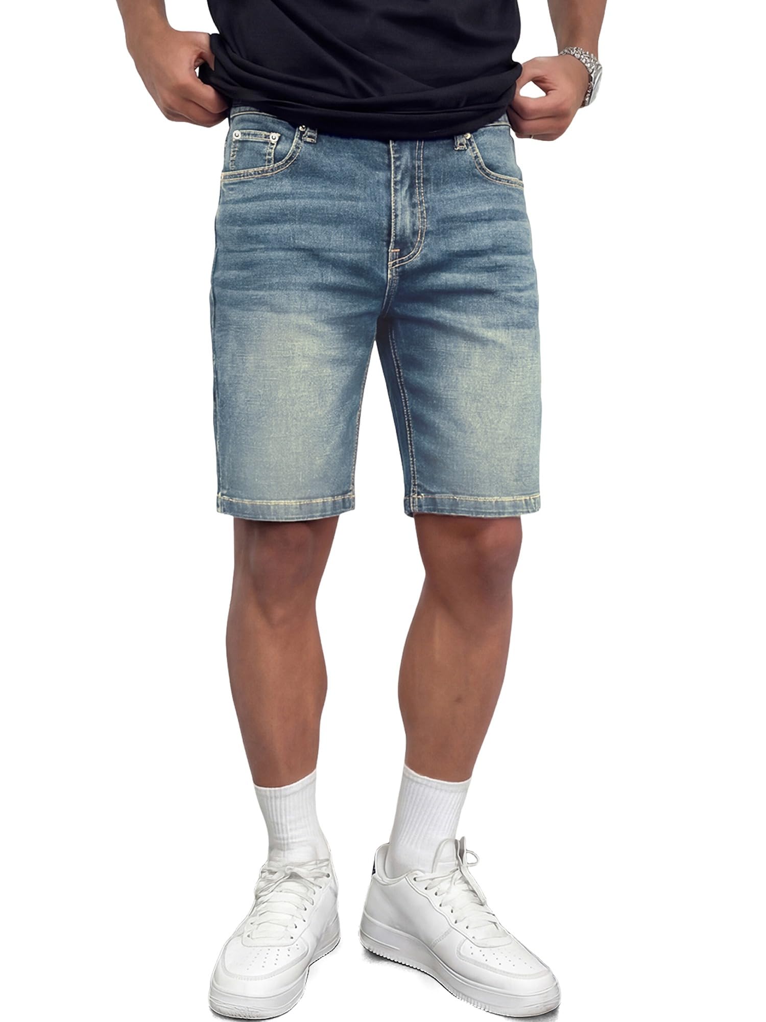 JMIERR 2026 Mens Skinny Denim Shorts 4 Way Stretch Casual Comfy Slim Fit Summer 