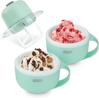 Dash My Mug Ice Cream Maker 2 Pack Bundle, Half-Pint Freezer Mugs, Aqua | Electric Soft Serve Ice Cream Machine Set, Ingredient Chute, Single Serve Freezer Bowls, Countertop Frozen Treat Maker