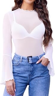 Avidlove Mesh Tops Women Long Bell Sleeve Blouse Sexy Going Out Shirt Sheer Winter Outfit 2025