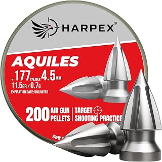 Harpex Pointed Arrowhead .177 Cal Airgun Pellets, 11.5 Grain, 200-Count | High Penetration Lead, Ideal for Target Shooting, Legal Hunting & Small Game, Aquiles Line, 10mm Length, 4.5mm Diameter