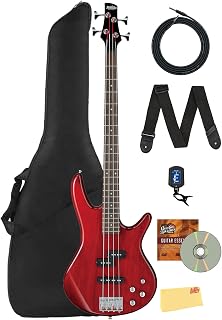 Ibanez GSR200 SR GIO Bass Guitar - Transparent Red Bundle with Gig Bag, Tuner, Strap, Instrument Cable, Austin Bazaar Instructional DVD, and Polishing Cloth