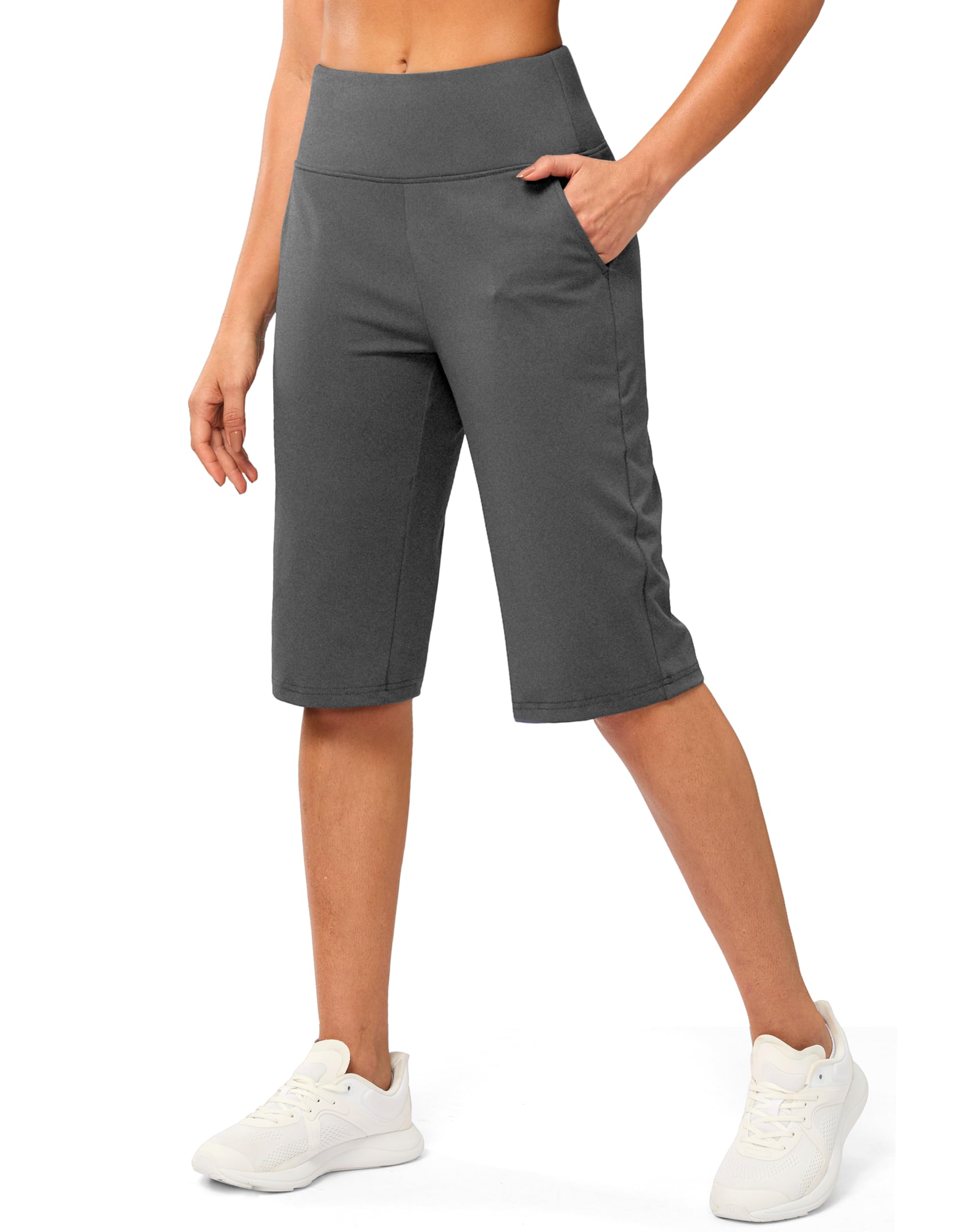 G Gradual Women's 12 Inch Long Bermuda Shorts with Pockets High Waist Stretch Kn