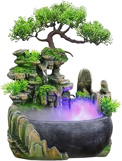 11-Inch Tabletop LED Waterfall Fountain with Mist Effect – Quiet Resin Rockery Indoor Fountain for Bedroom, Office, Meditation & Home Décor