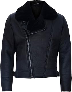 Black Leather Jacket Sheepskin Aviator Cross Zip for Men